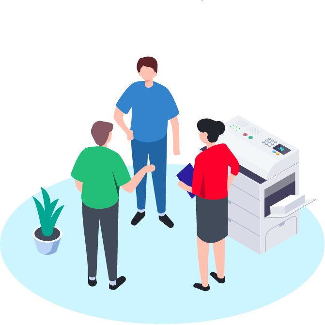 Isometric illustration of the Smith & McLaurin team helping a customer